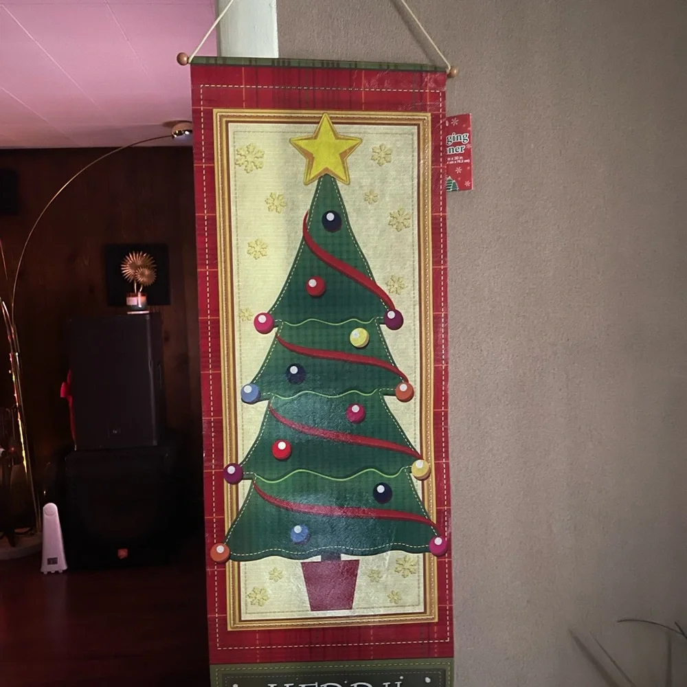 Merry Christmas Tree Hanging Banner 30” x 10”